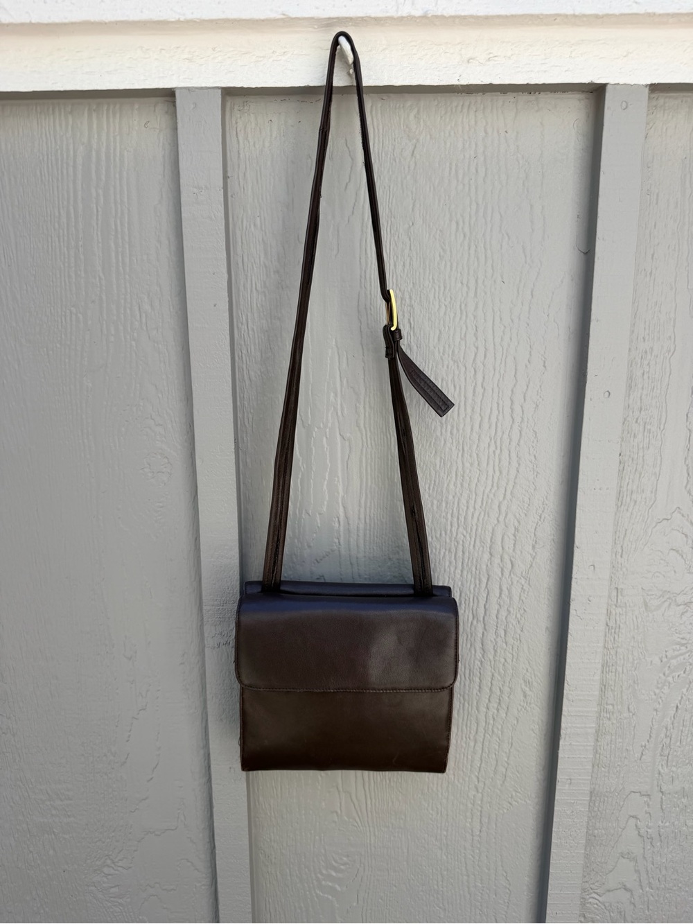 Vintage Valerie Stevens Dark Brown Leather Multi-Pocket Crossbody Wallet Bag 90s